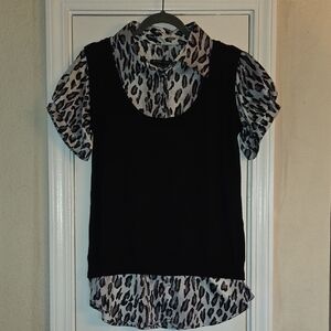 Elegant Black and White Leopard Print Blouse
